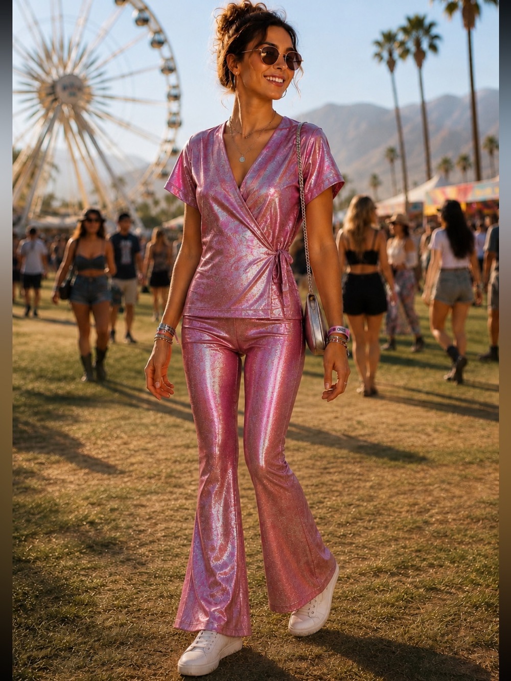 The Attic Las Vegas Red Iridescent Glossy‎ Vintage Psychedelic FlarePants S